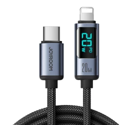 Kabelis iphone Su Led Ekranu lightning - Usb-c 2.4a 1,2 M Juodas