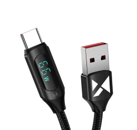 Kabelis Usb-a - Usb-c Su Led Ekranu 66w 6a 1 M Juodas