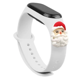 Kalėdinis Dirželis Xiaomi Mi Band 4 / Mi Band 3 Kalėdinė Silikoninė Apyrankė Balta (santa)