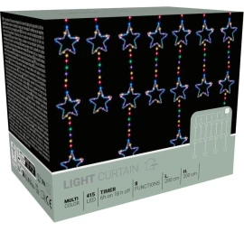 Kalėdų Eglutės Lemputės šviesos Užuolaida 200x200 Cm 415led Stars Multikolor