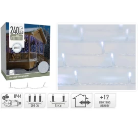 Kalėdų Eglutės žibintai Krioklys Lauko šviesos Užuolaida 240 Vadovaujama šalta Balta 12 Funkcijų