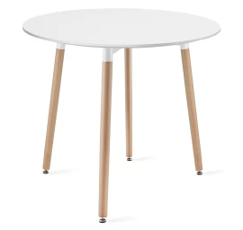 Kami Apvalus 80 Cm Stalas - Baltas / Natūralios Kojos