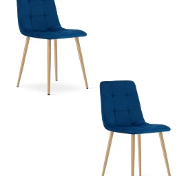 kara Kėdė - Tamsiai Mėlynas Aksomas / Medžio Spalvos Kojos X 2