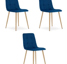 kara Kėdė - Tamsiai Mėlynas Aksomas / Medžio Spalvos Kojos X 3