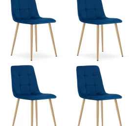 kara Kėdė - Tamsiai Mėlynas Aksomas / Medžio Spalvos Kojos X 4