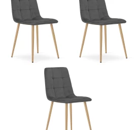 kara Kėdė - Tamsiai Pilkas Aksomas / Medžio Spalvos Kojos X 3