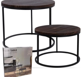 Kavos Staliukų Rinkinys 2in1 Medinis Stalviršis 50/57 Cm