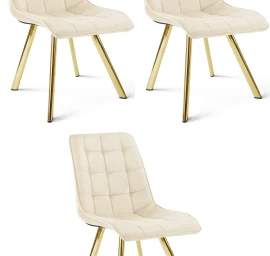 Kėdė „cieza“ – šviesiai Smėlio Spalvos Aksomas / Auksinės Kojos X 3