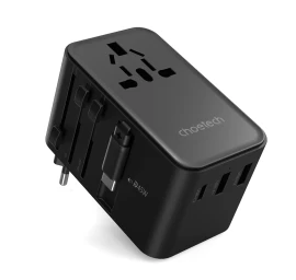 Kelioninis įkroviklio Adapteris 45w Eu / Us / Aus / Uk Su Integruotu Usb-c Kabeliu - Juodas
