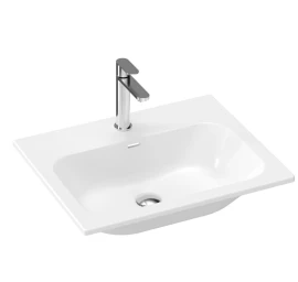 Keraminis praustuvas Ravak Chrome Slim 60, su skyle maišytuvui ir perpildymui, baltas, XJX01160008