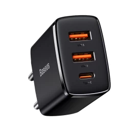 Kompaktiškas Greitasis įkroviklis 2x Usb-c 30w 3a Pd Qc Juodas