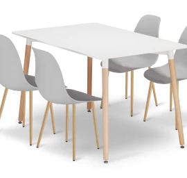 Komplektas Adria Stalas 120 Cm X 80 Cm - Baltas + 4 Kėdės Wat Pilka / Natūralios Kojos