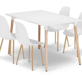 Komplektas Adria Stalas 120 Cm X 80 Cm - Baltos Spalvos + 4 Kėdės Wat Baltos Spalvos / Natūralios Kojos