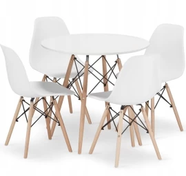 Komplektas Apvalus Stalas Todi 80 Cm Baltos Spalvos + 4 Kėdės Osaka Baltos Spalvos