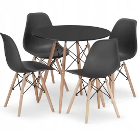 Komplektas Apvalus Stalas Todi 80 Cm Juodas + 4 Kėdės Osaka Juodas