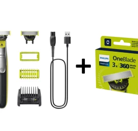 Komplektas - Daugiafunkcis kūno ir veido skustuvas Philips OneBlade 360 QP2834/23 + Philips Norelco OneBlade QP430/50 Atsarginiai barzdaskutės peiliukai