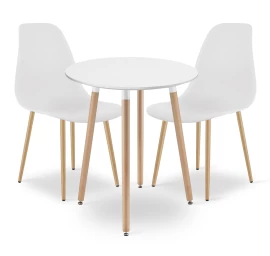 Komplektas Kami Apvalus 60 Cm Stalas - Baltas / Natūralios Kojos + 2 Kėdės Wat Baltos / Natūralios Kojos