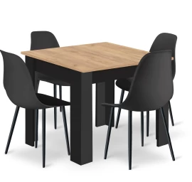Komplektas Np 80x80 artisan Stalas Juodomis Kojomis + 4 Kėdės Wat Juoda / Kojos Juodos
