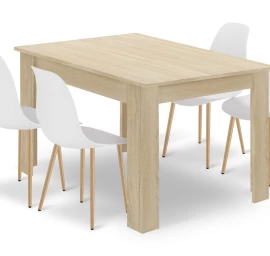 Komplektas Np Stalas 120x80 Sonoma ąžuolas + 4 Kėdės Wat Balta / Natūralios Kojos