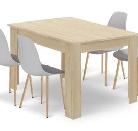 Komplektas Np Stalas 120x80 Sonoma ąžuolas + 4 Kėdės Wat Pilka / Natūralios Kojos