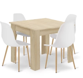 Komplektas Np Stalas 80x80 Sonoma ąžuolas + 4 Kėdės Wat Balta / Natūralios Kojos
