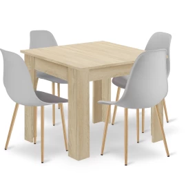 Komplektas Np Stalas 80x80 Sonoma ąžuolas + 4 Kėdės Wat Pilka / Natūralios Kojos