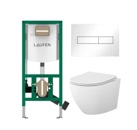 Komplektas: rėmas Laufen INEOLINK su balta plokštele ir unitazas CERSANIT DESSE Vortex