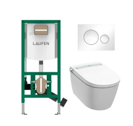 Komplektas: rėmas Laufen INEOLINK su balta plokštele ir unitazas JIKA Clean MILA rimless su bidė funkcija