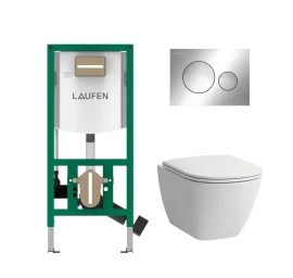 Komplektas: rėmas Laufen INEOLINK su chromine plokštele ir unitazas Laufen Lua Rimless