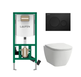 Komplektas: rėmas Laufen INEOLINK su juoda plokštele ir unitazas Laufen Lua Rimless