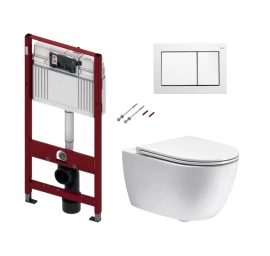 Komplektas: rėmas TECEbase su balta plokštele ir unitazas Simas Trevi Rimless su Soft Close dangčiu