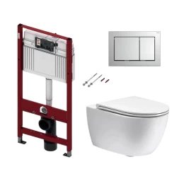 Komplektas: rėmas TECEbase su chromuota plokštele ir unitazas Simas Trevi Rimless su Soft Close dangčiu