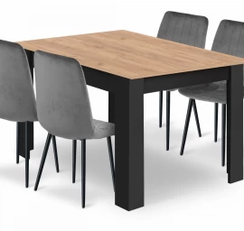 Komplektas Stalas Np 120x80 Craft Juodas + 4 Kėdės Lava Pilka