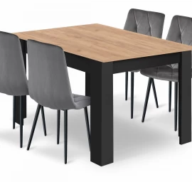 Komplektas Stalas Np 120x80 Craft Juodas + 4 Kėdės Libra Pilka