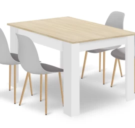 Komplektas Stalas Np 120x80 Sonoma ąžuolas + Balta + 4 Kėdės Wat Pilka / Natūralios Kojos