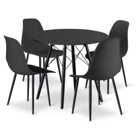 Komplektas Todi 80 Cm Apvalus Stalas - Juodas / Juodos Kojos + 4 Kėdės Wat Juodos / Juodos Kojos