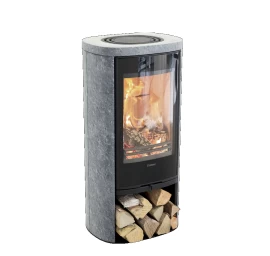 Krosnelė CONTURA 820TG Style juoda sp. su muilo akmens apdaila, tonuotas stiklas (998499, 203117)