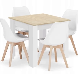 Kvadratinio Stalo 80x80 ąžuolo sonoma Komplektas + 4 Kėdės Mark Baltos Spalvos