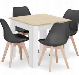 Kvadratinio Stalo 80x80 ąžuolo sonoma Komplektas + 4 Kėdės Mark Juodos Spalvos