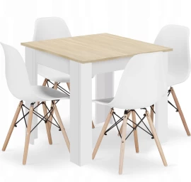 Kvadratinio Stalo 80x80 ąžuolo Sonoma Komplektas + 4 Kėdės Osaka Balta