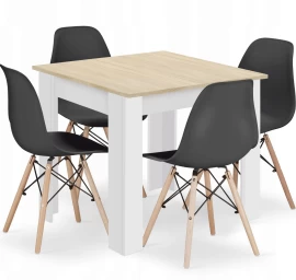 Kvadratinio Stalo 80x80 ąžuolo Sonoma Komplektas + 4 Kėdės Osaka Juodos Spalvos