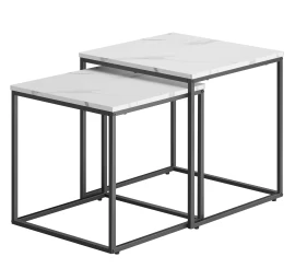 Kvadratinis Kavos Staliukas 2 Vnt. - Marmuras / Juodos Kojos