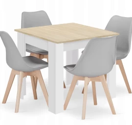 Kvadratinis Stalas 80x80 ąžuolo Sonoma + 4 Kėdės Mark Pilka
