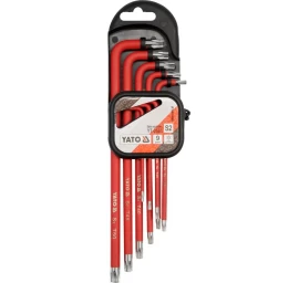 L tipo raktų rinkinys | ilgi | S2 | T-Star su skylutėm (Torx) T10 - T50 | 9 vnt. (YT-0563)