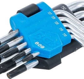 L tipo raktų rinkinys | trumpi | T-Star su skylutėm (Torx) T10 - T50 | 9 vnt. (809)