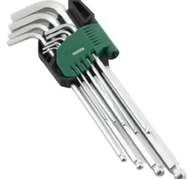 L-tipo šešiakampių prailgintų, apvalia galvute raktų rinkinys 9 vnt. (1.5-10 mm)