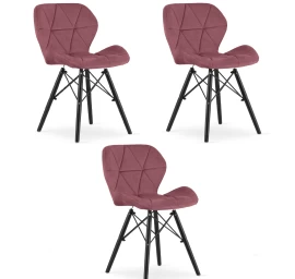 lago Aksomo Kėdė - Tamsiai Rožinė / Juodos Kojos X 3