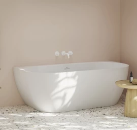 Laisvai pastatoma vonia Ravak Freedom Wall Tec 170x87, matinis balta/balta, sifono dangtelis baltos/juodos/chromo spalvos, CE31800000