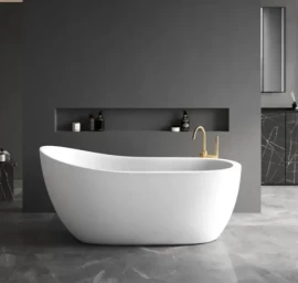 Laisvai pastatoma Xonyx™ lieto akmens vonia Balteco GAIA 174x78x77/62 cm, balta matinė