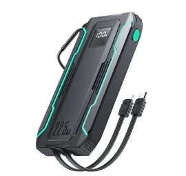 Lauko Powerbank 10000 Mah Su Integruotais Usb-c Ir lightning Laidais, Juodas